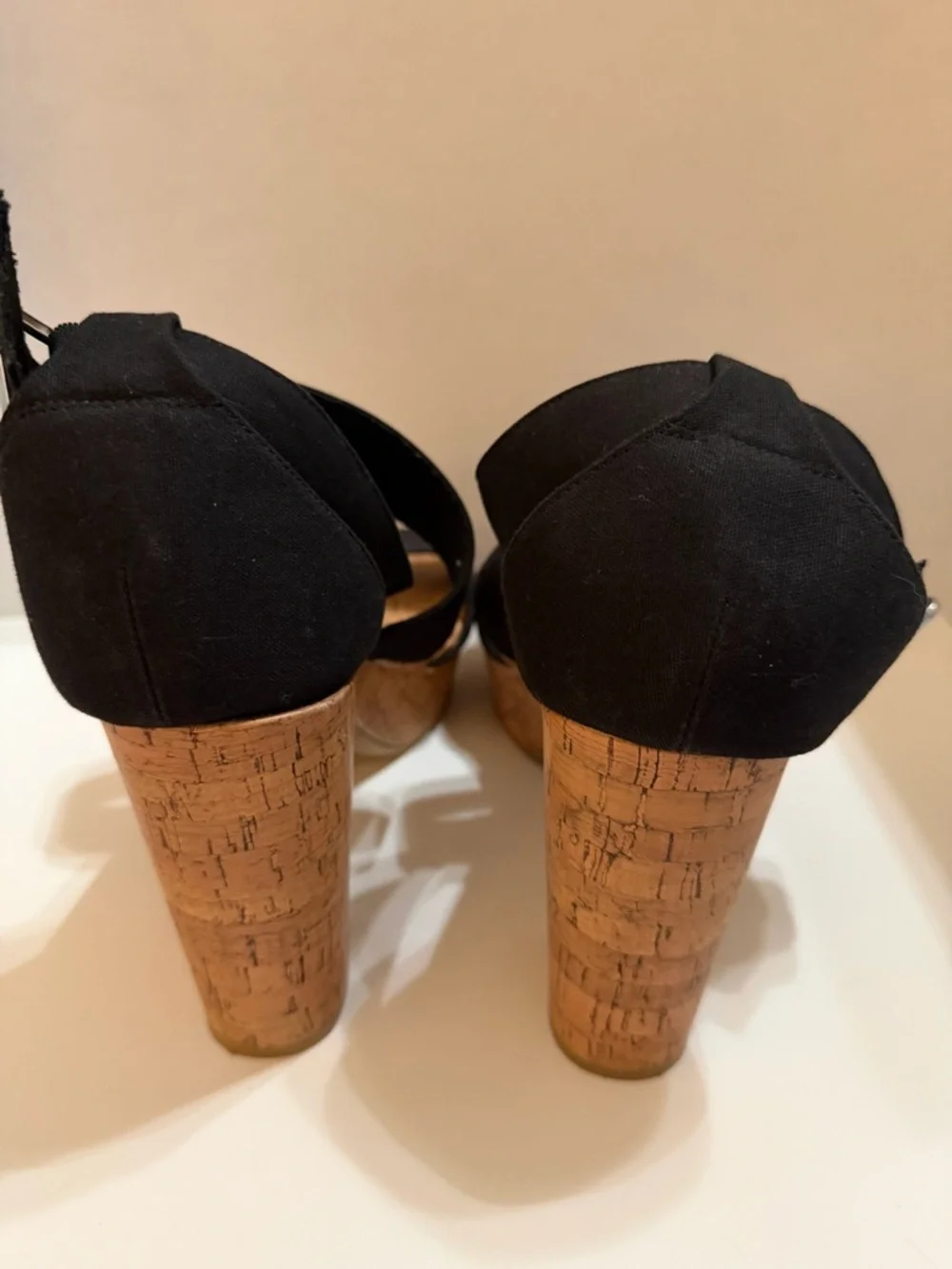 American Eagle Outfitters Black Cork-Platform Crisscross Sandals